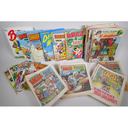 184 - A quantity of American and British comics, and a quantity of annuals including Marvel comics The Unc... 