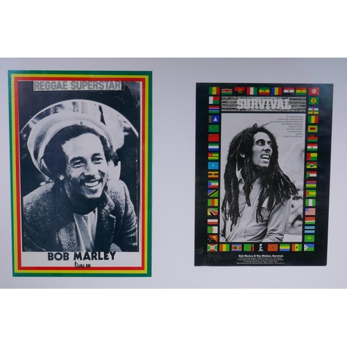 187 - Two vintage Bob Marley posters framed together, largest 28 x 41cm