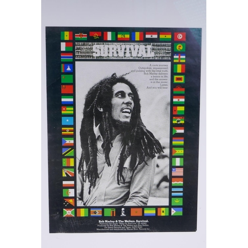 187 - Two vintage Bob Marley posters framed together, largest 28 x 41cm