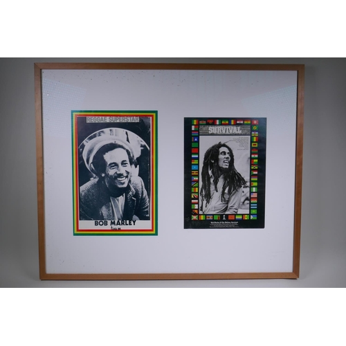 187 - Two vintage Bob Marley posters framed together, largest 28 x 41cm