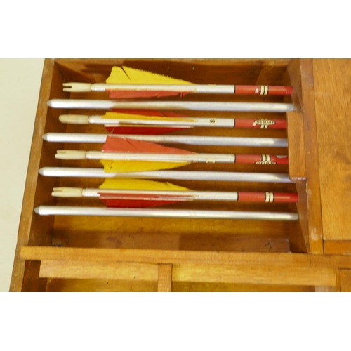 204 - Accles & Pollock Falcon archery set with metal bow and arrows, in a wood case