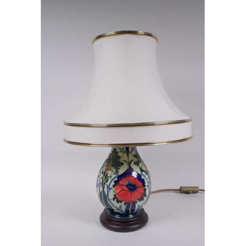 25 - A Moorcroft pottery Poppy lamp, designed by Rachel Bishop, 44cm high including shade