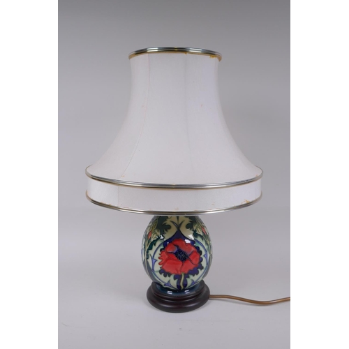 25 - A Moorcroft pottery Poppy lamp, designed by Rachel Bishop, 44cm high including shade