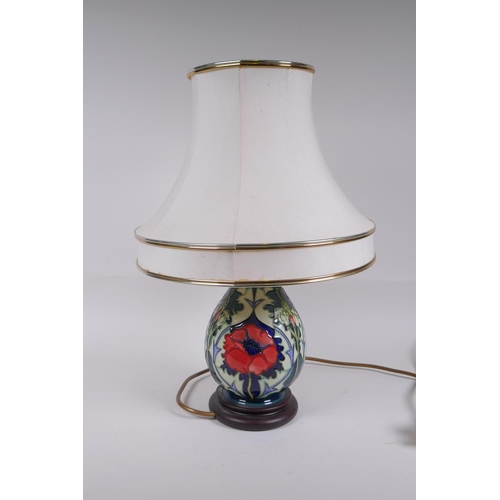 25 - A Moorcroft pottery Poppy lamp, designed by Rachel Bishop, 44cm high including shade