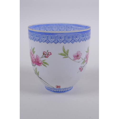 31 - A Chinese Republic period eggshell porcelain cup with hand painted cockerel decoration, signed in re... 