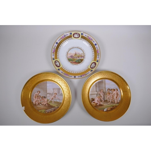 37 - A pair of early C19th French Paris (Lefebvre) porcelain cabinet plates with tooled gilt borders and ... 