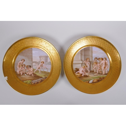 37 - A pair of early C19th French Paris (Lefebvre) porcelain cabinet plates with tooled gilt borders and ... 