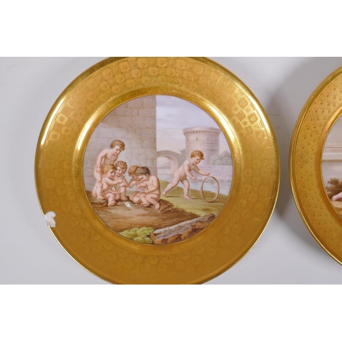 37 - A pair of early C19th French Paris (Lefebvre) porcelain cabinet plates with tooled gilt borders and ... 