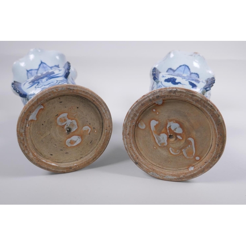 53 - A pair of Chinese Ming style blue and white porcelain gu shaped vases with phoenix and lotus flower ... 