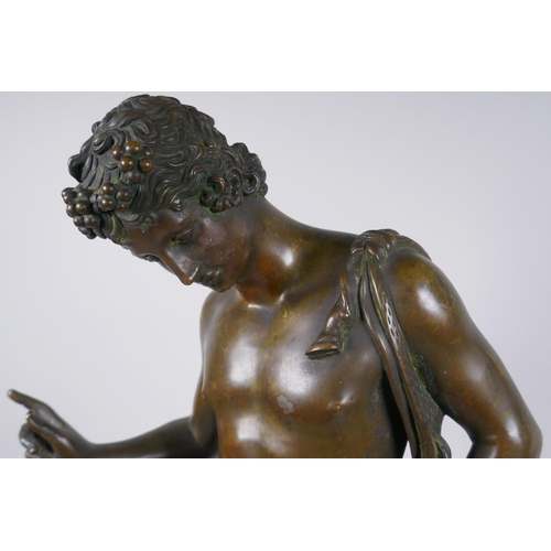 7 - A C19th Grand Tour bronze figure of Narcissus, mounted on a wooden stand, 66cm high