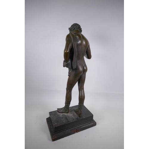 7 - A C19th Grand Tour bronze figure of Narcissus, mounted on a wooden stand, 66cm high