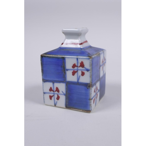 77 - A Japanese square form porcelain ink well decorated in the Imari palette, character mark to base, 7c... 