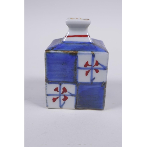 77 - A Japanese square form porcelain ink well decorated in the Imari palette, character mark to base, 7c... 