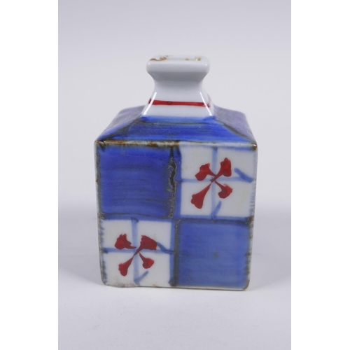 77 - A Japanese square form porcelain ink well decorated in the Imari palette, character mark to base, 7c... 