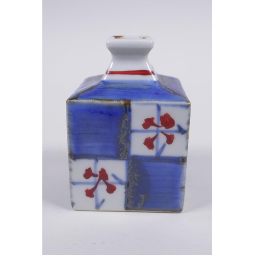 77 - A Japanese square form porcelain ink well decorated in the Imari palette, character mark to base, 7c... 