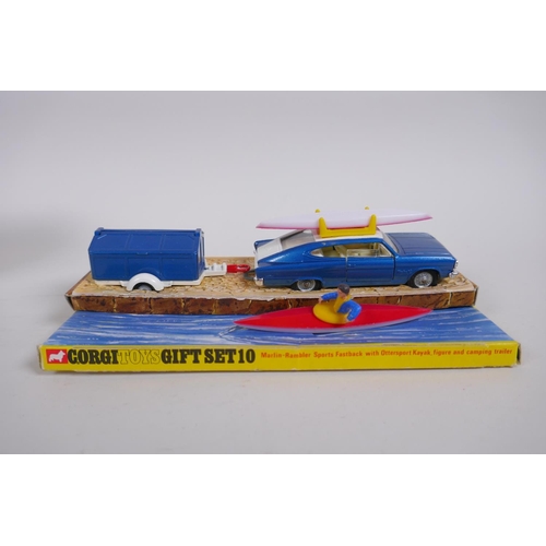 81 - Corgi Toys Gift Set 10, a Marlin-Rambler Sports Fastback with Ottersport kayak, figure and camping t... 