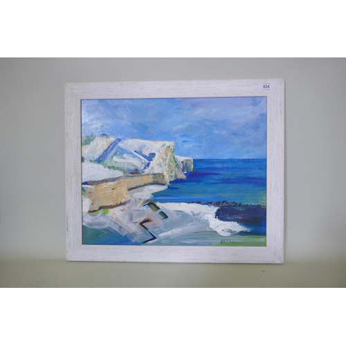 824 - L.A. Johnson, seascape, signed, oil/acrylic on board, 50 x 40cm