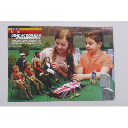 825 - Banksy, Dismaland Bemusement Park Program, and an Action Man 'Dead Action Man' flyer, 29 x 34cm