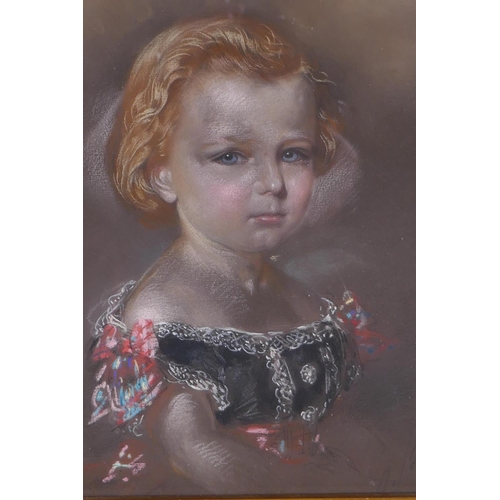 827 - Portrait of a child, C19th coloured chalk drawing, 22 x 20cm