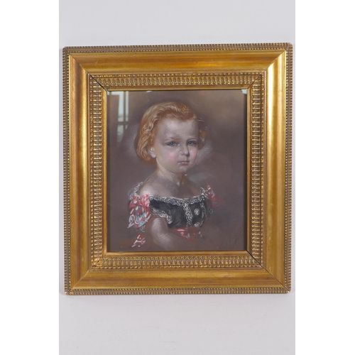 827 - Portrait of a child, C19th coloured chalk drawing, 22 x 20cm