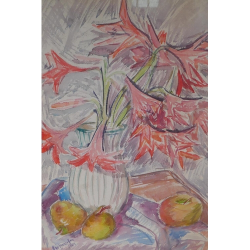 830 - G.W. Hooper, still life with red lilies, dated 1942, signed, watercolour, 56 x 39cm