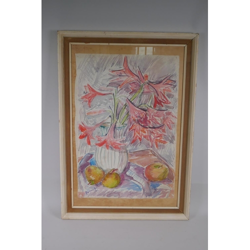 830 - G.W. Hooper, still life with red lilies, dated 1942, signed, watercolour, 56 x 39cm