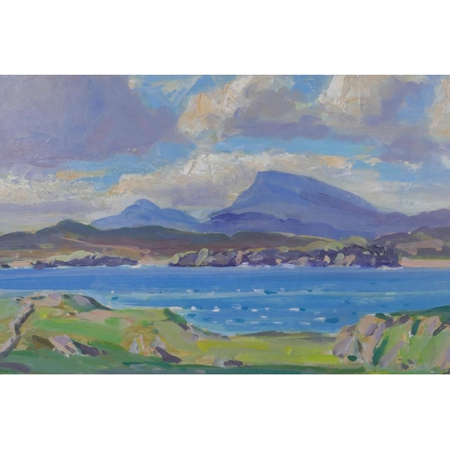 831 - Irish School, landscape, inscribed on label verso 'Muckish Mountain, Co. Donegal, Ireland', oil on b... 