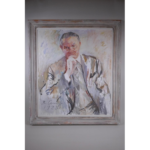 832 - Bruno Lenz, (German, 1911-2006), portrait of a gentleman, signed, oil on canvas, also signed and ins... 