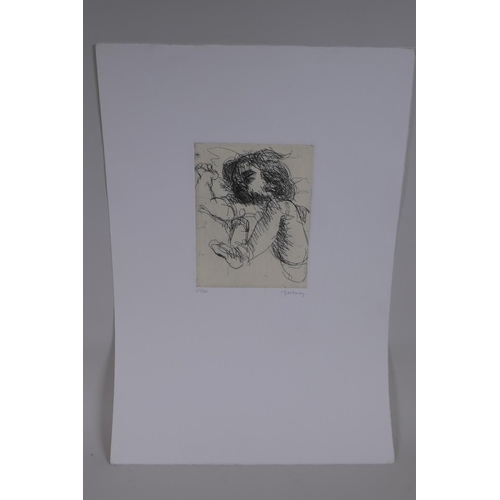 834 - Douglas Portway, portrait of a sleeping child, signed etching, unframed, 50 x 35cm 