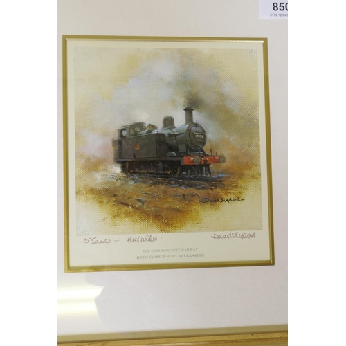 850 - David Shepherd, the East Somerset Railway, four prints of locomotives, signed by the artist with a d... 