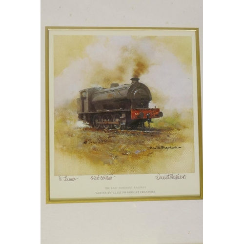 850 - David Shepherd, the East Somerset Railway, four prints of locomotives, signed by the artist with a d... 