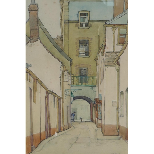 851 - Ruth Gervis (British, 1894-1988), quiet French street scene, pencil signed, watercolour, 25 x 36cm