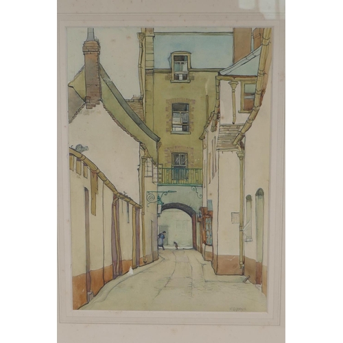 851 - Ruth Gervis (British, 1894-1988), quiet French street scene, pencil signed, watercolour, 25 x 36cm