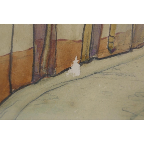 851 - Ruth Gervis (British, 1894-1988), quiet French street scene, pencil signed, watercolour, 25 x 36cm