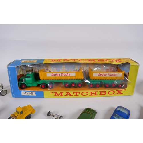 86 - Matchbox K-16 King Size Dodge Tractor with twin tippers, in original box, cellophane AF, a Matchbox ... 