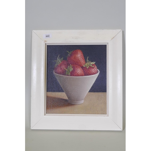 860 - Lisa Smith, Strawberries, still life, inscribed and signed verso, dated 2000, oil on canvas, 27 x 30... 