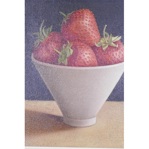 860 - Lisa Smith, Strawberries, still life, inscribed and signed verso, dated 2000, oil on canvas, 27 x 30... 