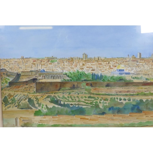 862 - Jerusalem from the Mount of Olives, signed indistinctly, watercolour, 59 x 41cm