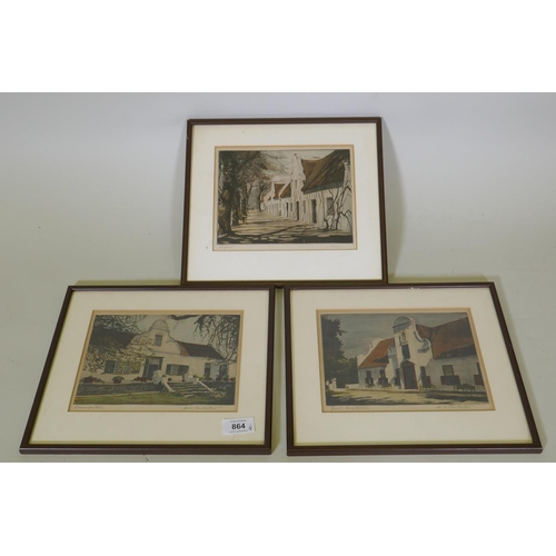 864 - H.M. Pemberton, a Leeuwfontaine aquatint, signed, and another Groot Constantia, 20 x 15cm, and anoth... 