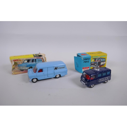 87 - Dinky Toys, 407 Kenwood Ford Transit Van, box AF, and a Corgi Toys 464 Commer Police Van with flashi... 