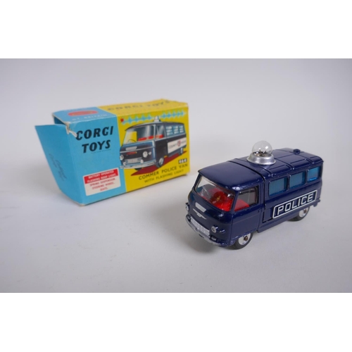 87 - Dinky Toys, 407 Kenwood Ford Transit Van, box AF, and a Corgi Toys 464 Commer Police Van with flashi... 