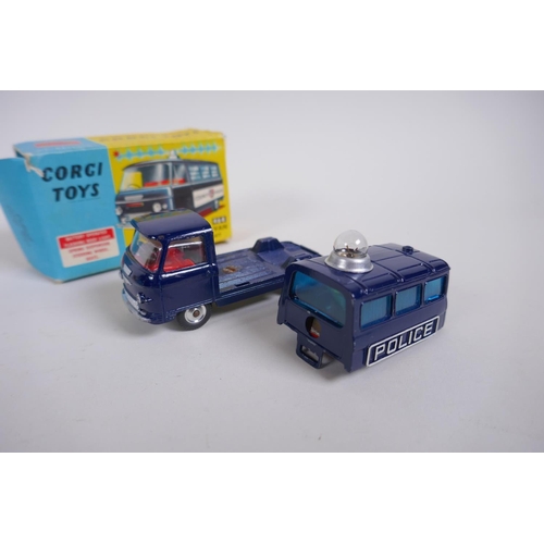 87 - Dinky Toys, 407 Kenwood Ford Transit Van, box AF, and a Corgi Toys 464 Commer Police Van with flashi... 