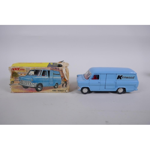 87 - Dinky Toys, 407 Kenwood Ford Transit Van, box AF, and a Corgi Toys 464 Commer Police Van with flashi... 