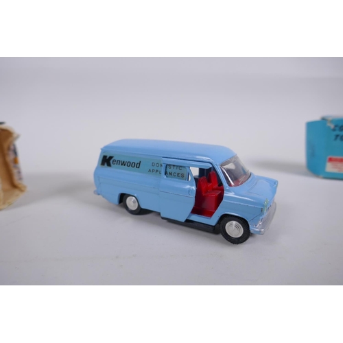 87 - Dinky Toys, 407 Kenwood Ford Transit Van, box AF, and a Corgi Toys 464 Commer Police Van with flashi... 