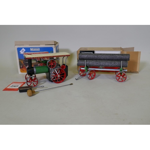 9 - A Mamod traction engine T.E.1a and lumber wagon LW1, in original boxes