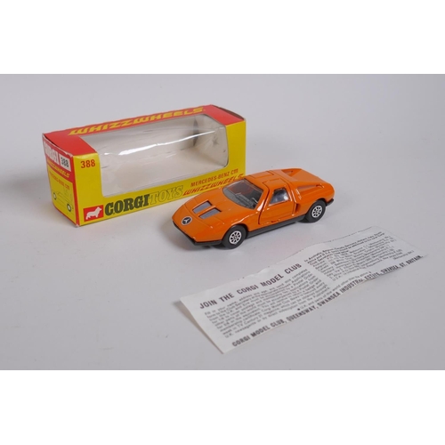 91 - Corgi 388 Mercedes Benz C111, Whizzwheels in original box, a Corgi 341 Mini Marcos GT850, with take-... 