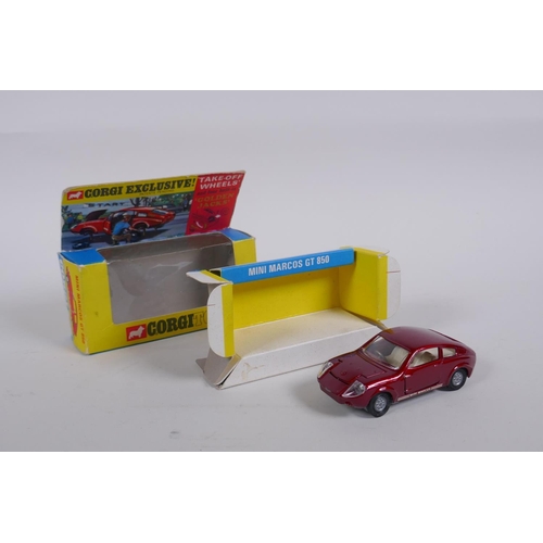 91 - Corgi 388 Mercedes Benz C111, Whizzwheels in original box, a Corgi 341 Mini Marcos GT850, with take-... 