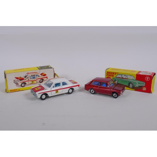 93 - Dinky 138 Hillman Imp Saloon, complete with suitcase and original box, and a Dinky 205 Lotus Cortina... 