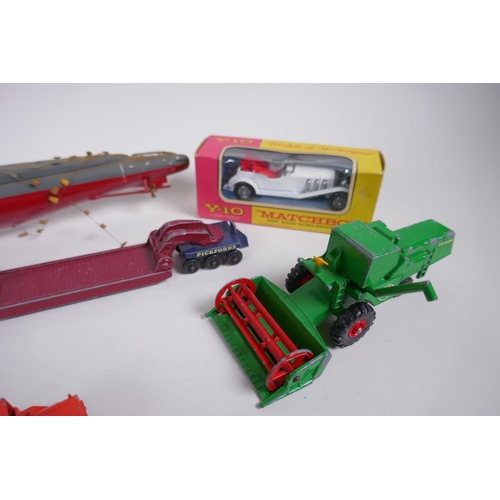 96 - Matchbox King Size K-17 Dyson low loader K-9, Claas Combine Harvester, Husky Hoynor Mk II Car Transp... 