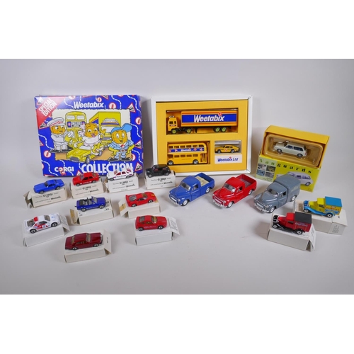 97 - A Special Edition Weetabix Corgi Collection Box containing an Aston Martin DB6, a London bus and an ... 